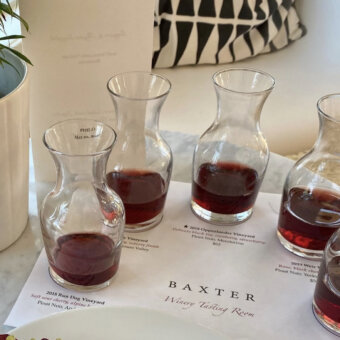 Small carafes of the best pinot noir wine in Northern California